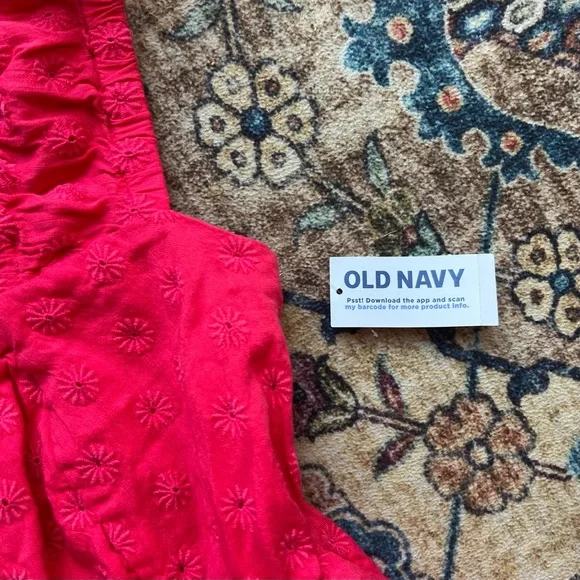 Old Navy Red pink vibrant milkmaid  Mini Sundress, size M, NWT - Picture 5 of 6